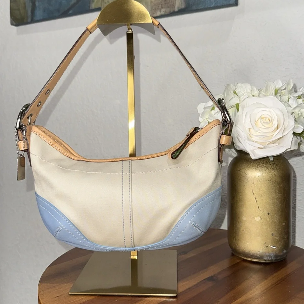 Coach RARE Y2K SoHo Blue & green Leather/Twill Hobo
Shoulder Bag L3J-4431 - Picture 3 of 13